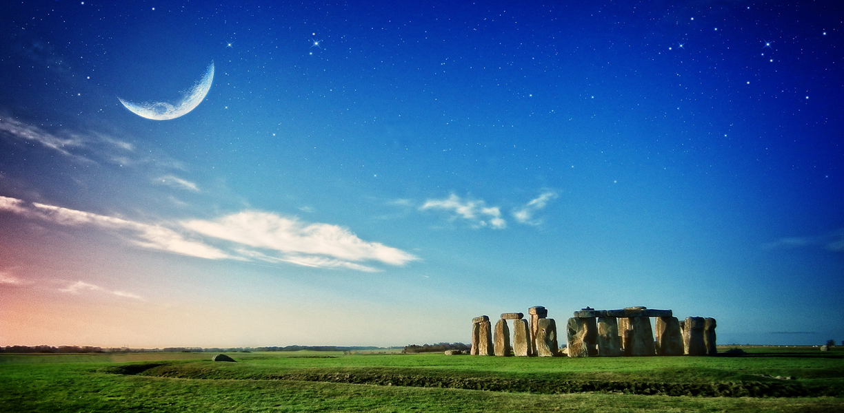 Stars and the moon over Stonehenge