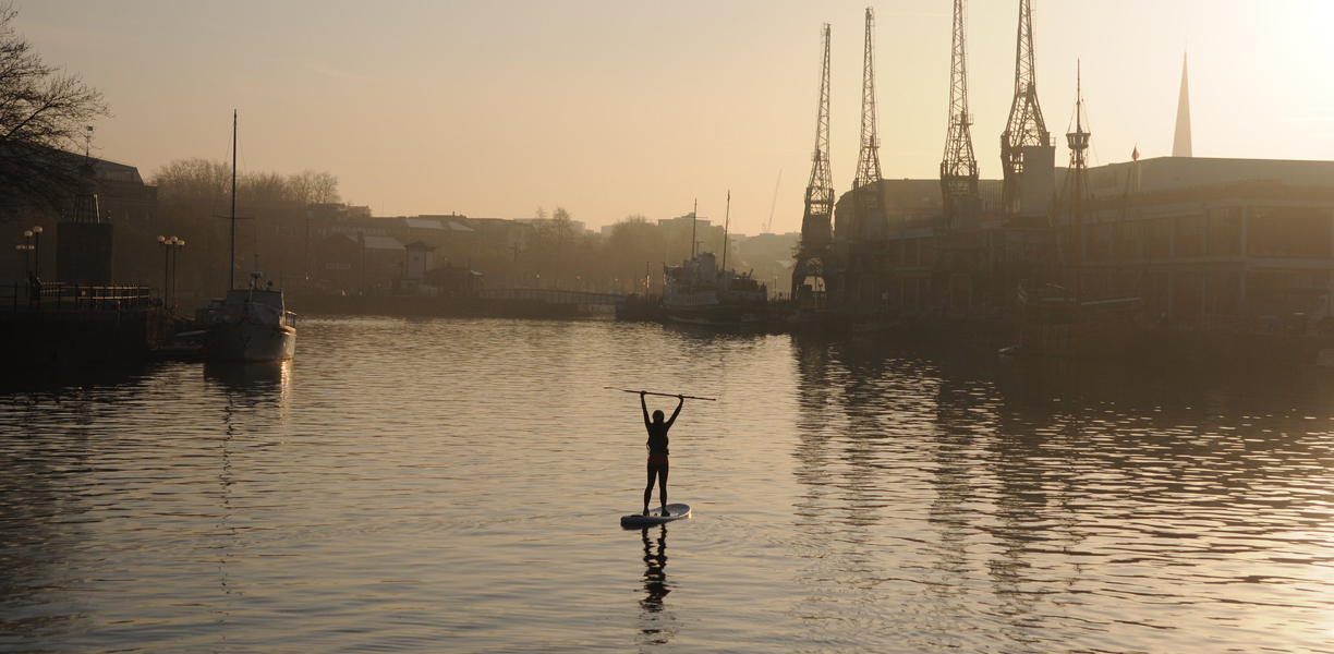 Lone paddleboarder in Bristol