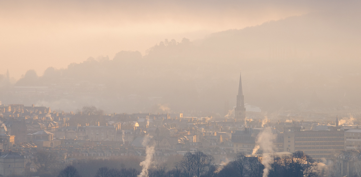 Mists covering the city of bath in the winter