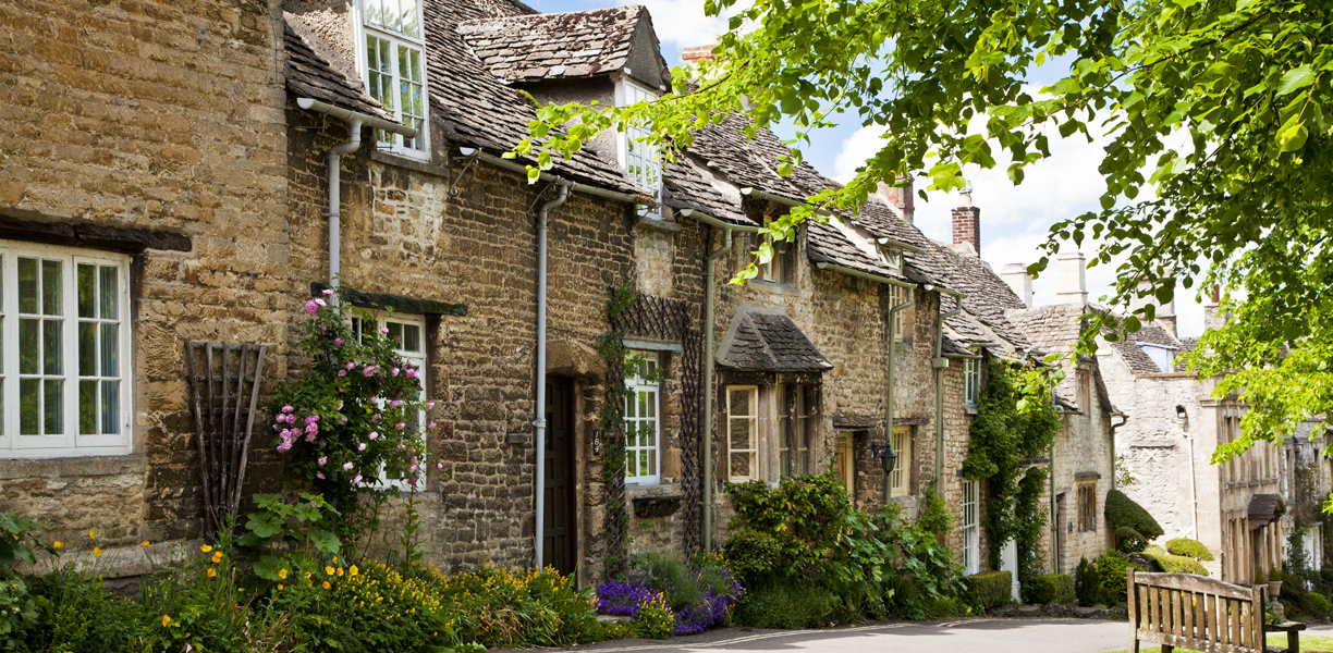 A row of stone cottages