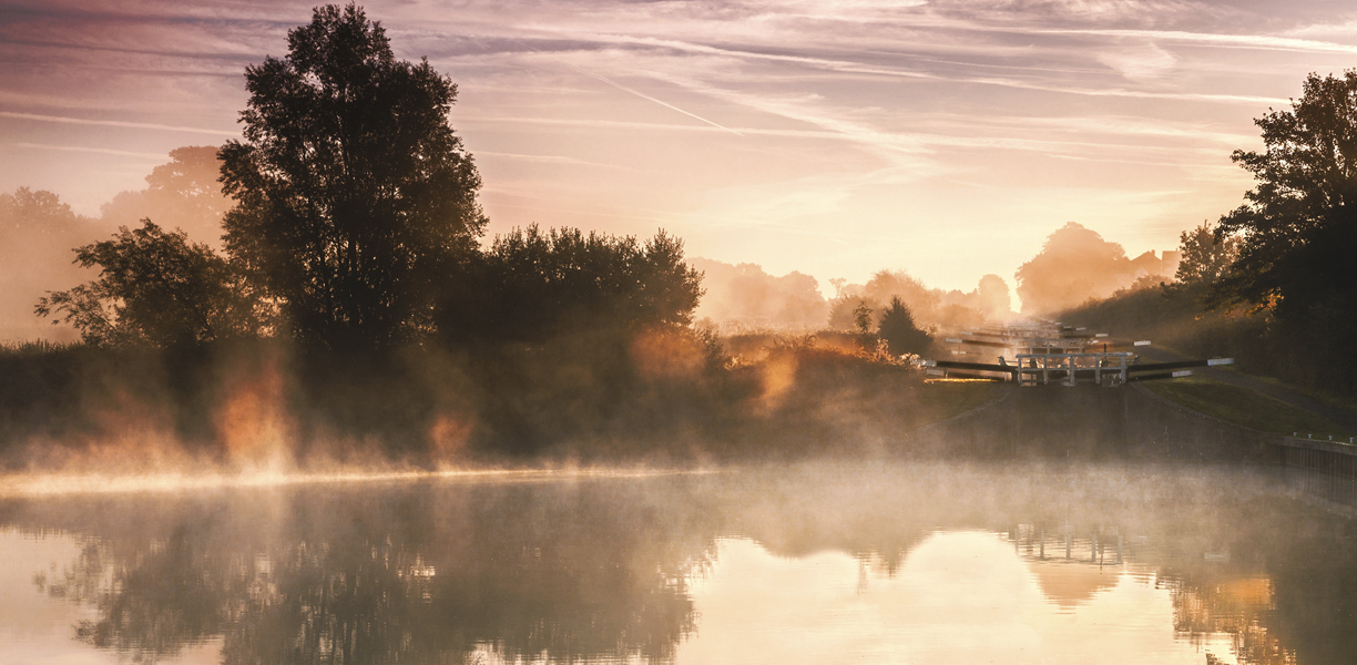 Caen Hill Locks in Wiltshire in the mists