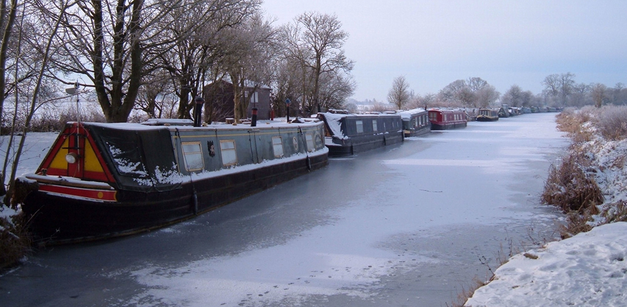 Narrowboats on the frozen canal