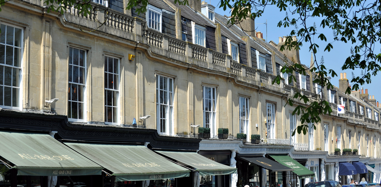 Shop fronts in the Cotswolds town of Cheltenham