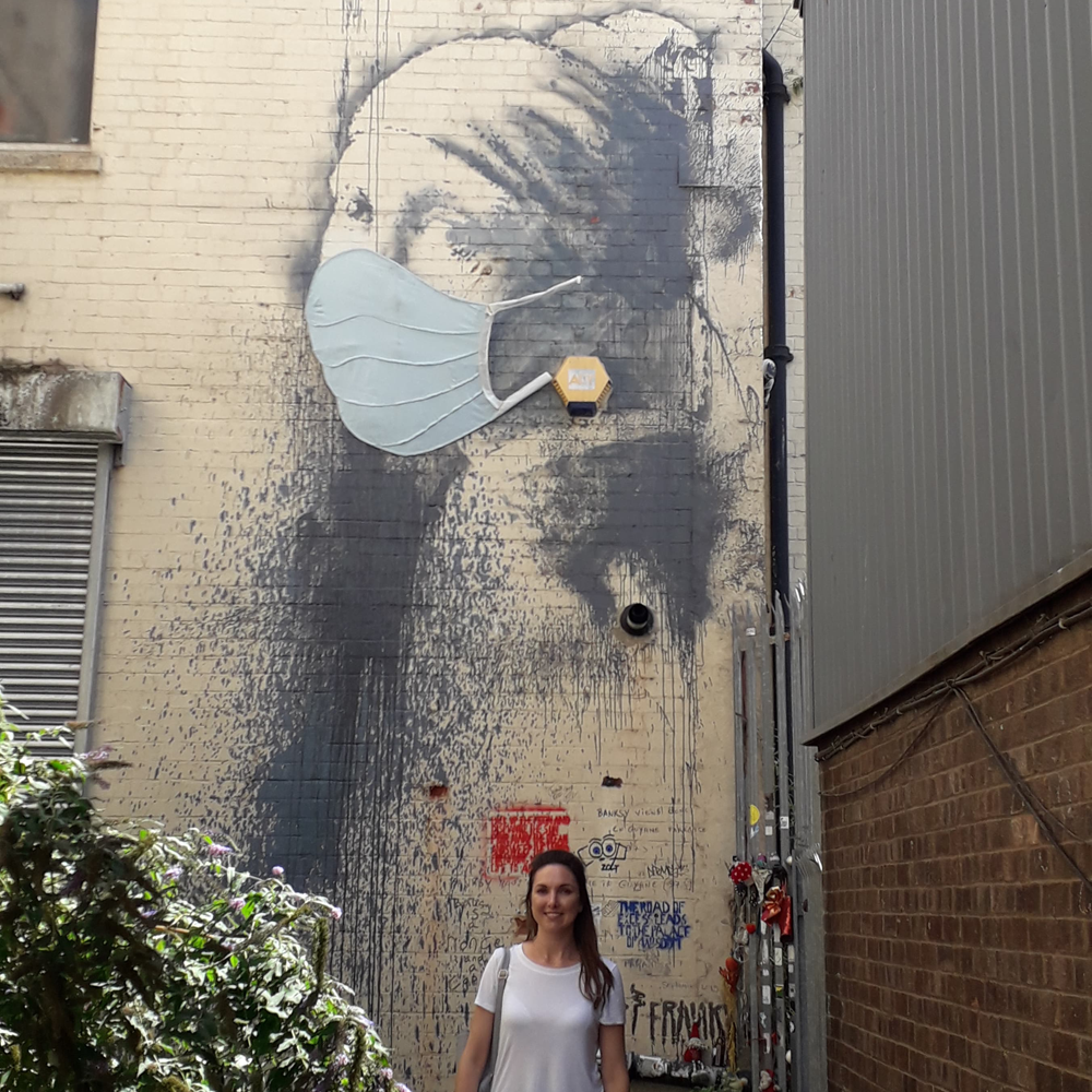 Mary with a Banksy artwork