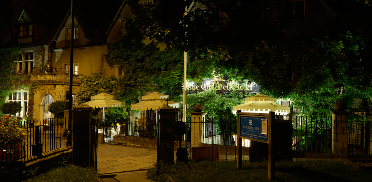 Hotel outside at night time