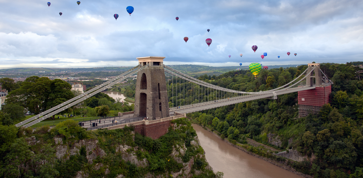 Clifton Suspension Bridge with balloons above